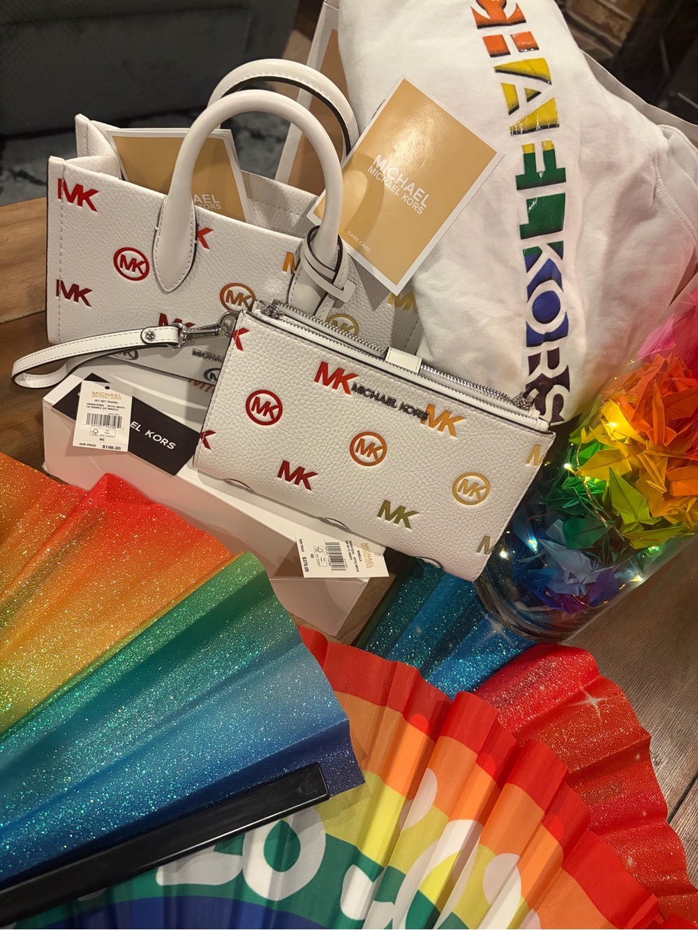 Michael Kors White Pebble Leather Rainbow 🌈 PRIDE Crossbody & Wallet Set & MORE!